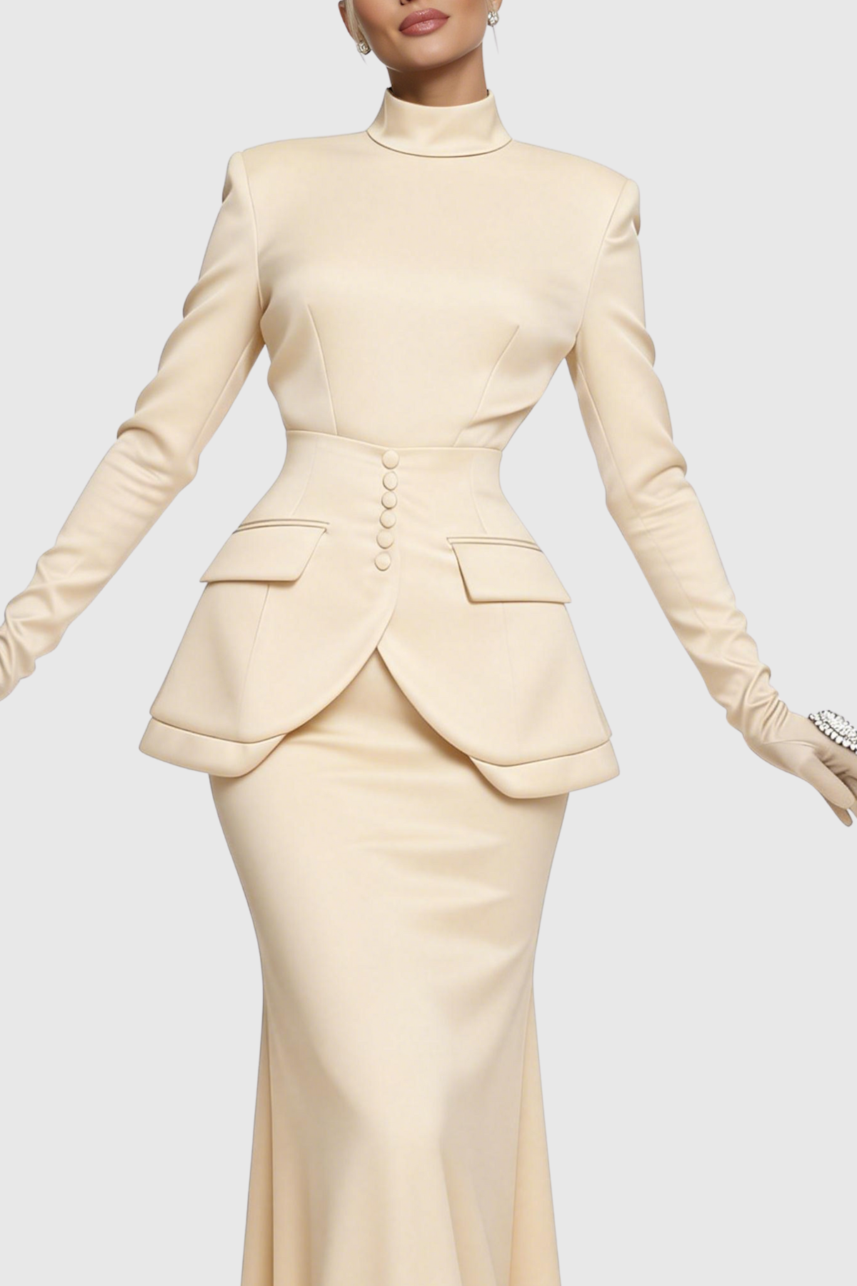 Hezeka Cinched Satin Top & Maxi Skirt Set - Beige