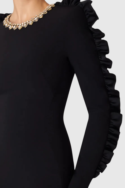 Hikar Diamante Collar Ruffle Sleeve Midi Dress