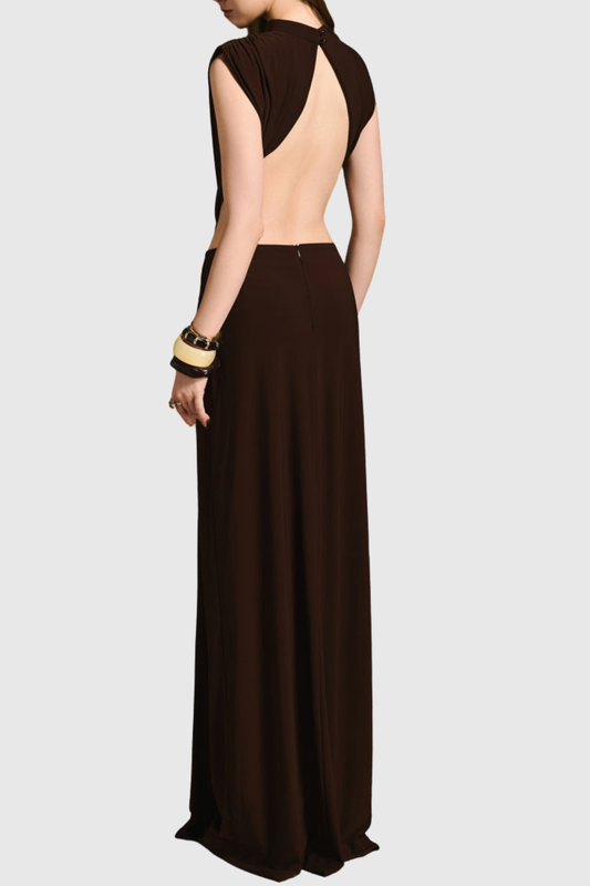 Hitte Metal Embellished Backless Ruched Maxi Dress
