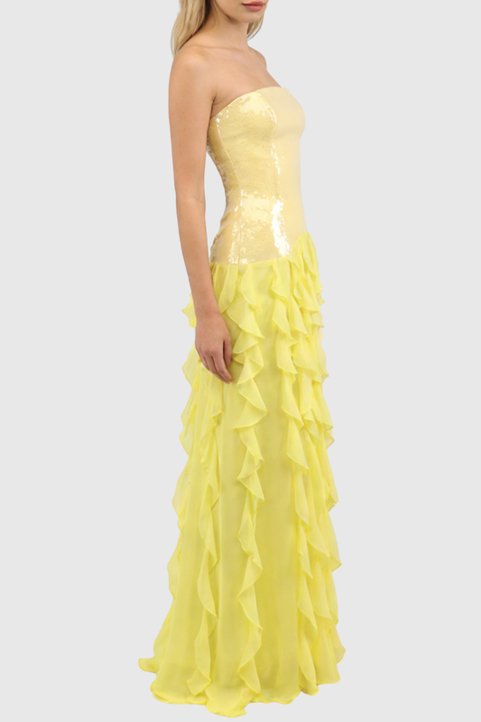 Horace Strapless Sequin Ruffle Maxi Dress