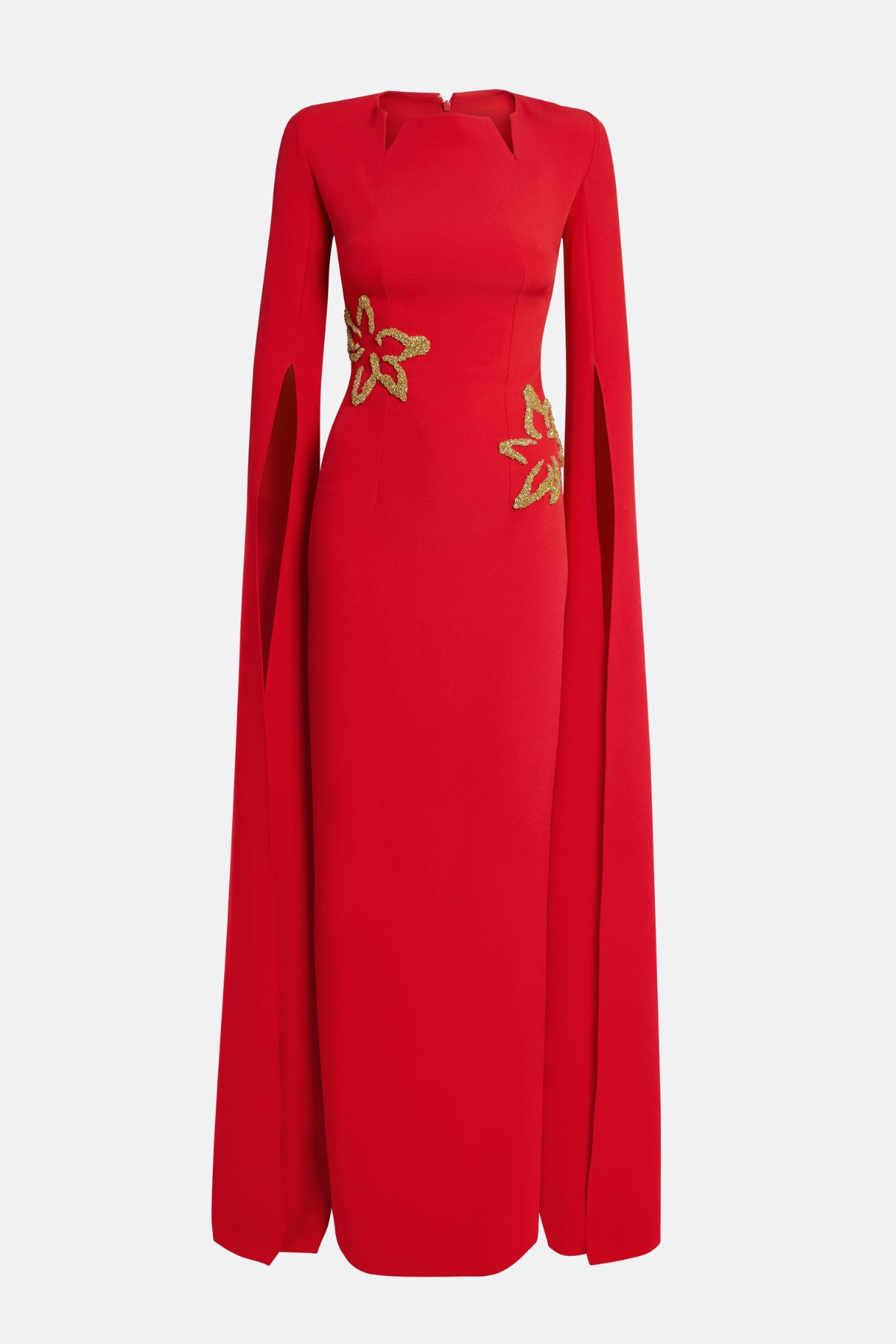 Ibena Floral Embroidered Cape Sleeve Maxi Dress