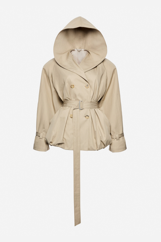 Ilsafa Hooded Bubble Belted Jacket - Khaki