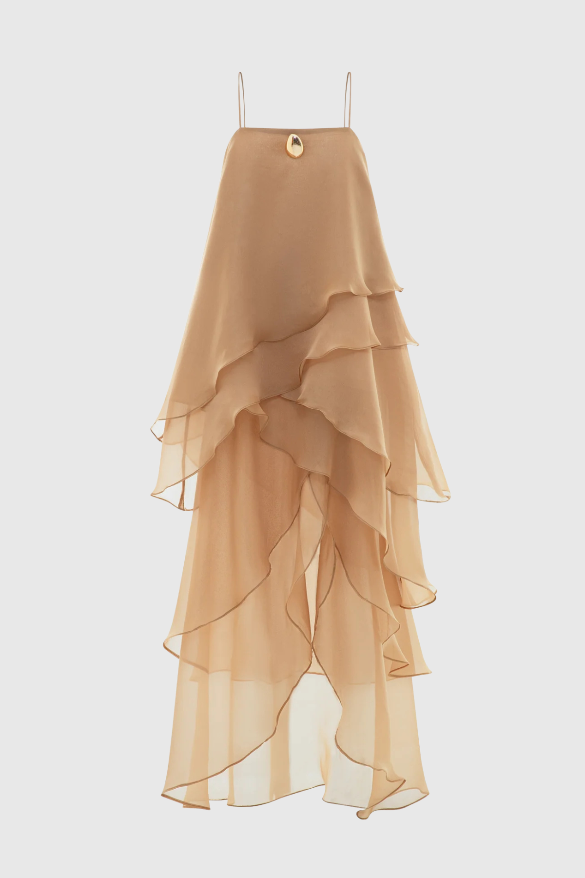 Isabeau Asymmetric Layer Maxi Dress - Khaki