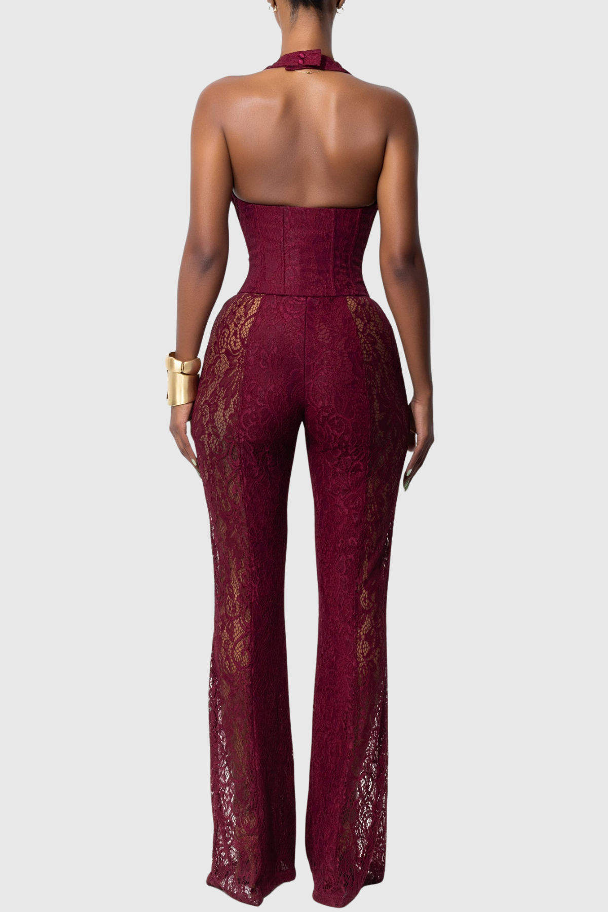 Isaias Lace Corset Jumpsuit - Red