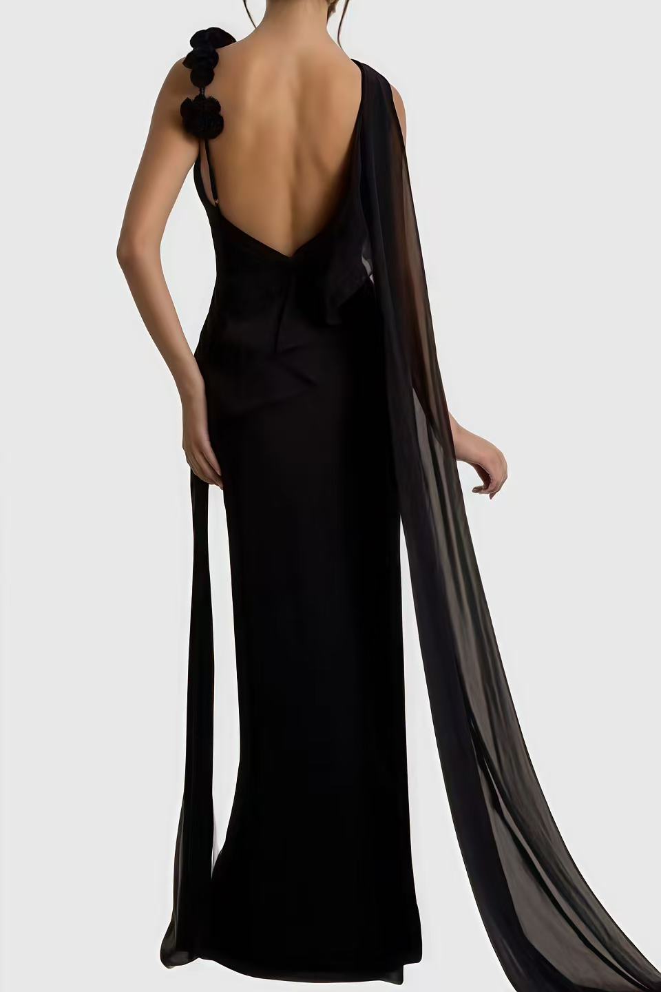 Ismsa Floral Draped Chiffon Maxi Dress