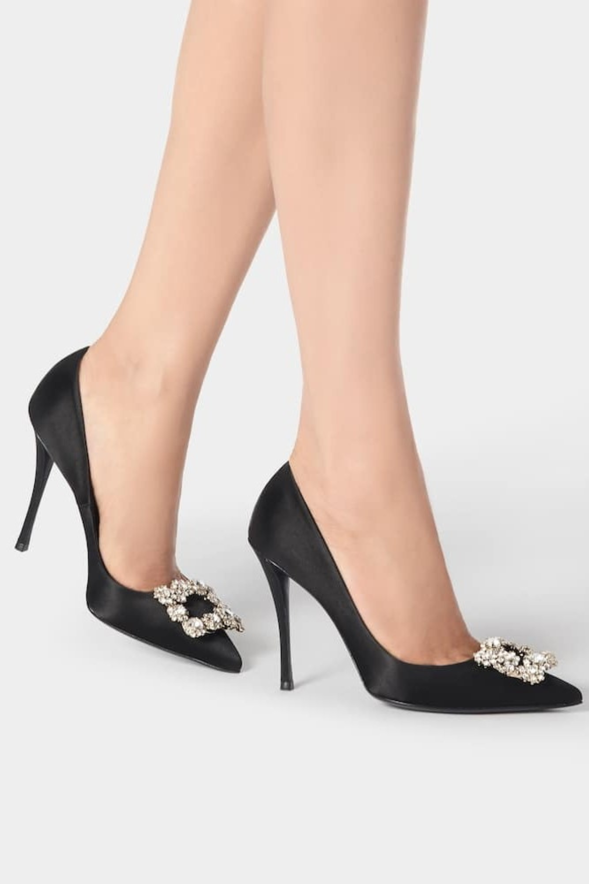 Jabez Rhinestone Buckle Satin Pumps - Black