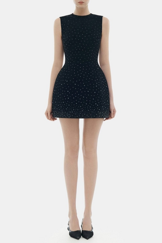 Jacara Crystal Sleeveless Mini Dress - Black