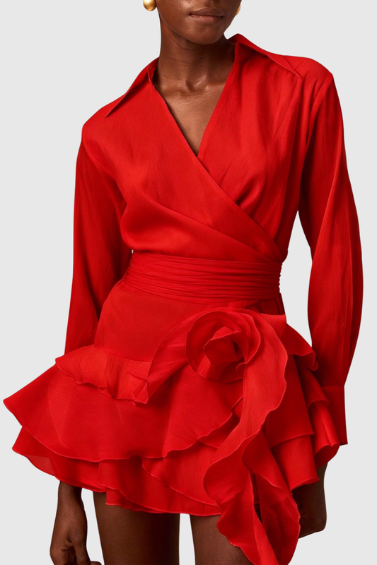 Jaela Floral Ruffle Mini Dress - Red