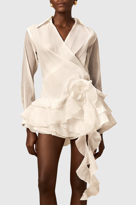Jaela Floral Ruffle Mini Dress - White