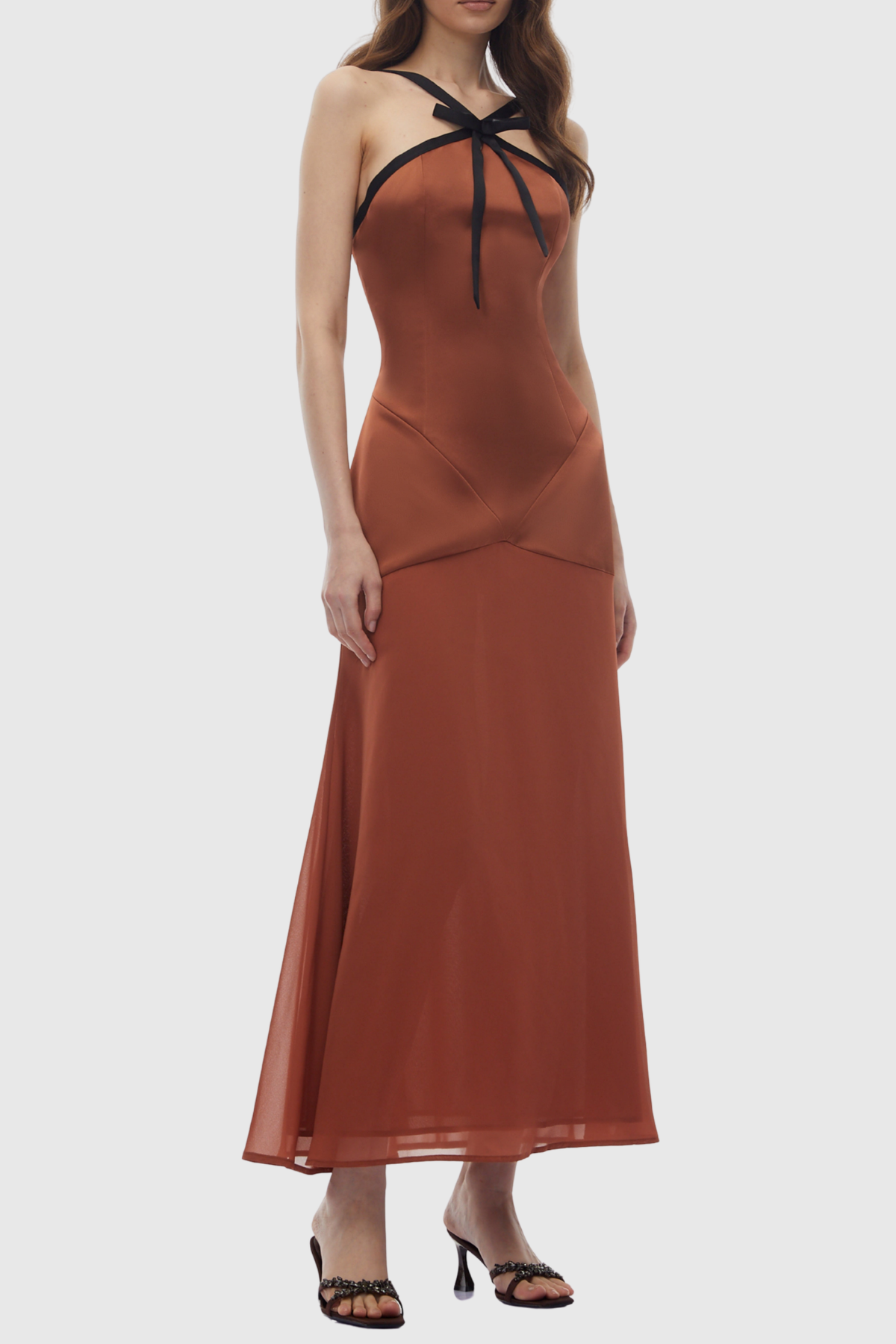 Jafna Halter Bow Satin Maxi Dress