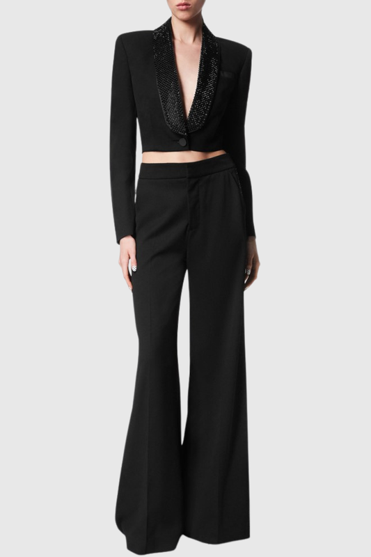 Jaime Cropped Crystal Embellished Blazer - Black