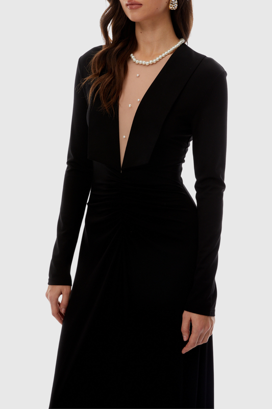 Jakobe Pearl Embellished Ruched Maxi Dress