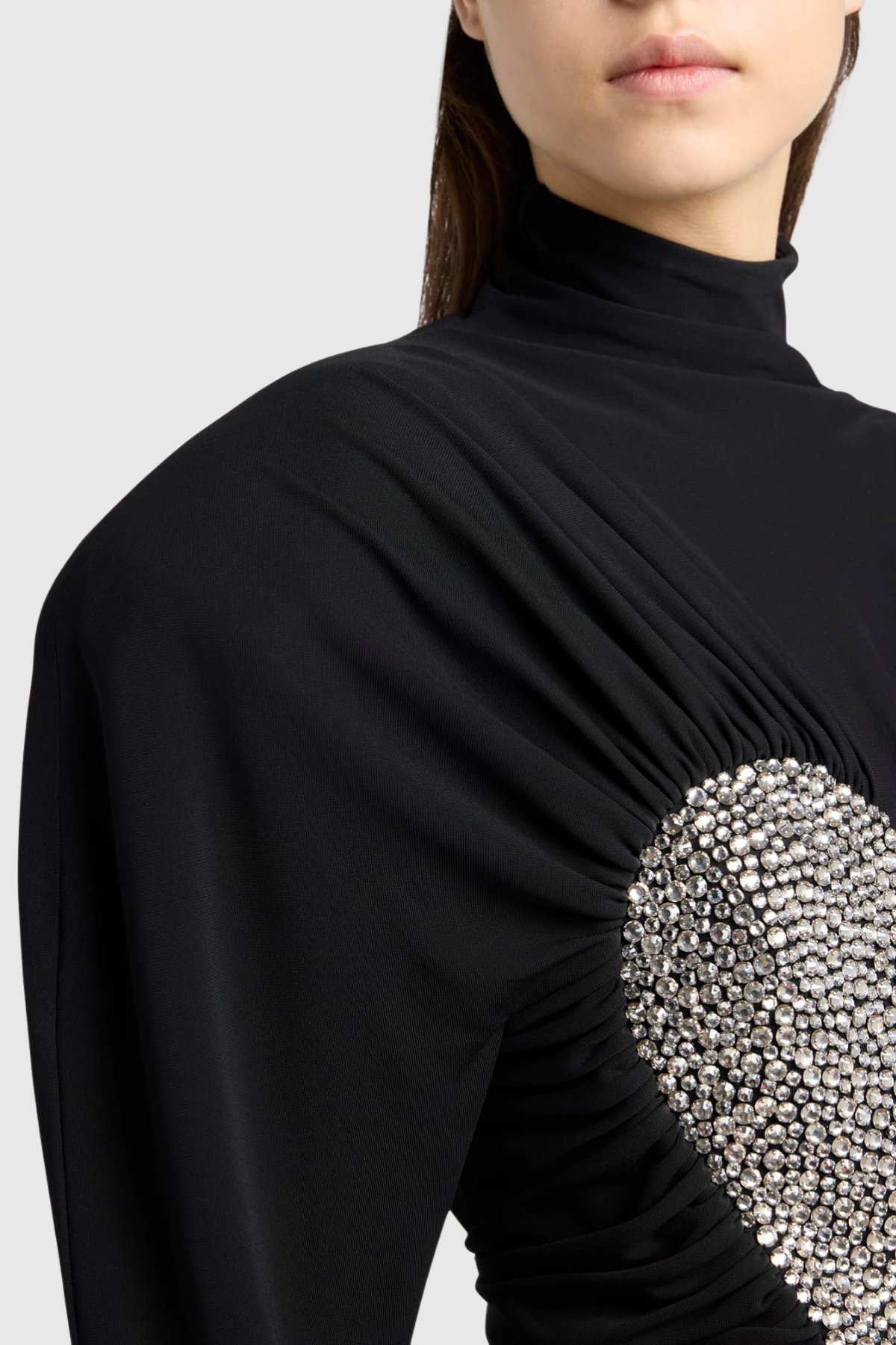 Jakobo Crystal Embellished Ruched Maxi Dress - Black