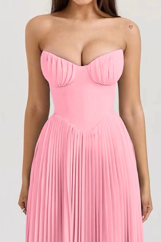 Jaslynn Strapless Pleated Maxi Dress - Pink