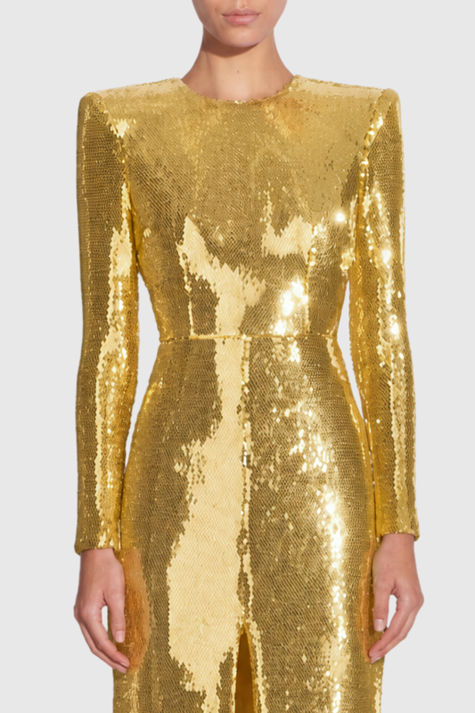 Jehua Sequin Mermaid Split Maxi Dress - Gold