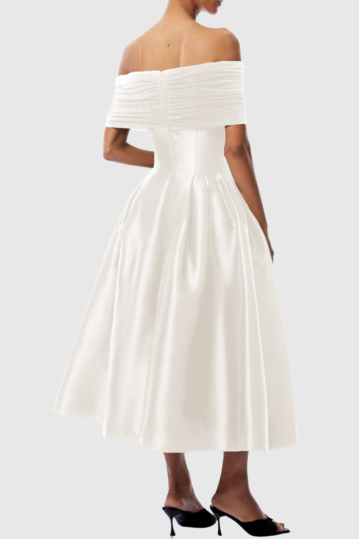 Jesiah Off Shoulder Puff Midi Dress - White
