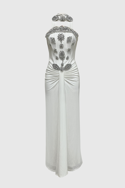 Jesson Strapless Crystal Scarf Maxi Dress