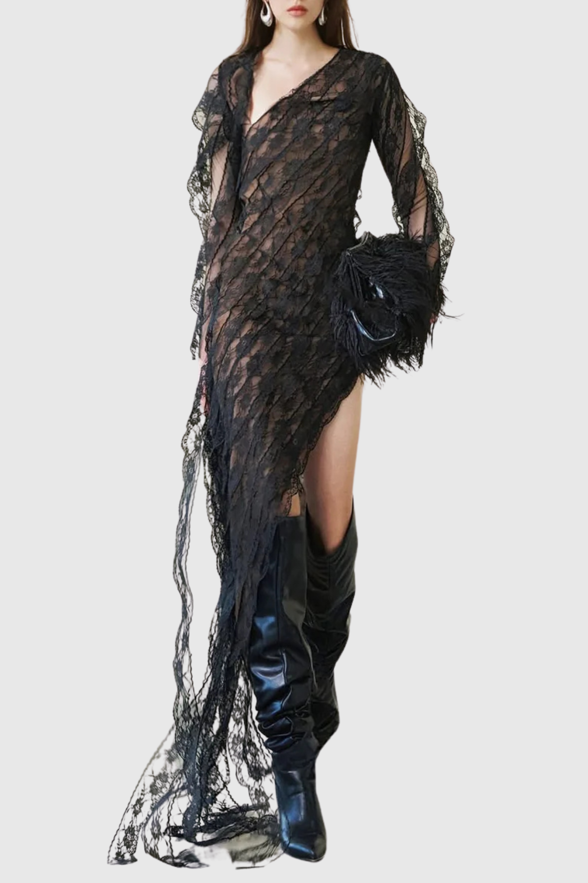 Jessya Asymmetric Lace Maxi Dress