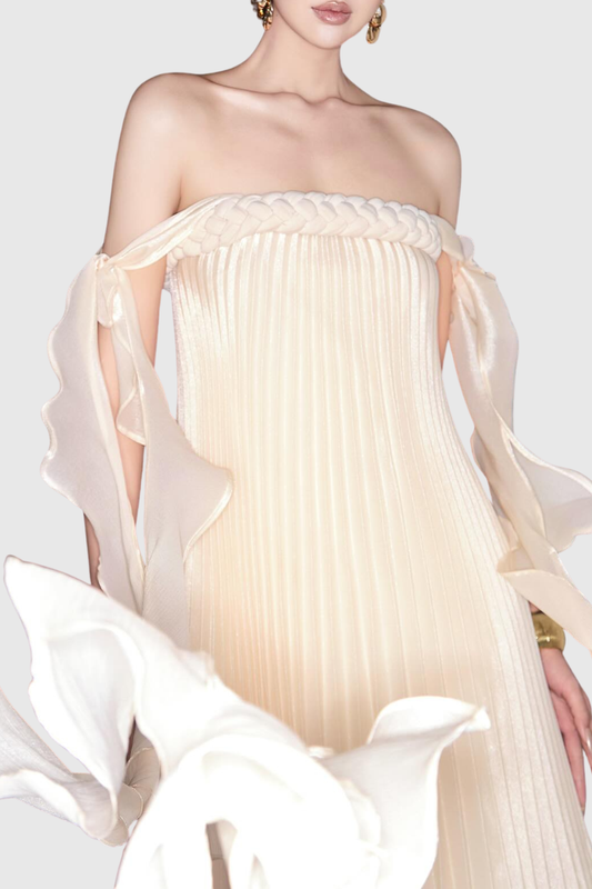 Johan Off Shoulder Pleated Maxi Dress