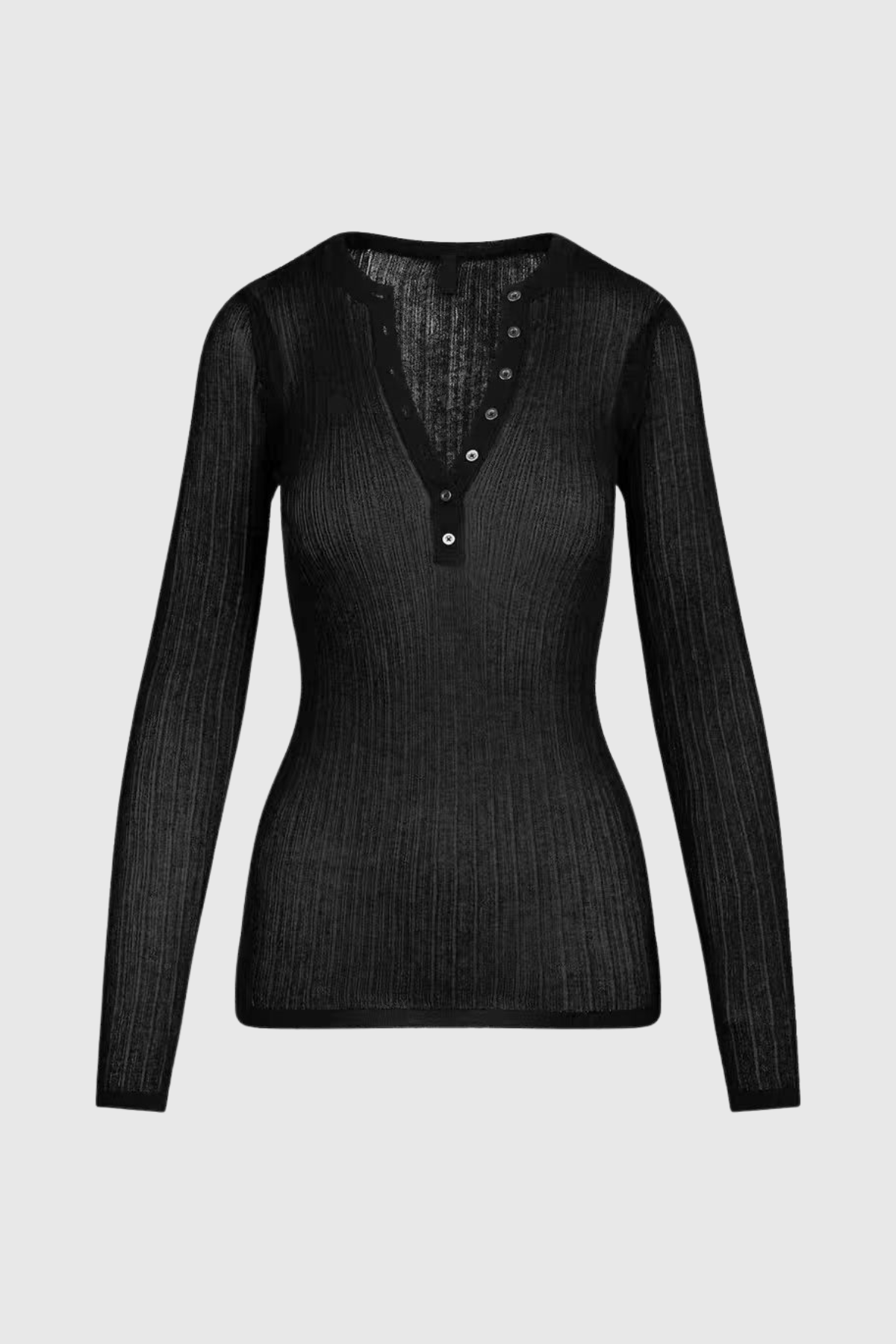 Jules Sheer Long Sleeve Knit Top - Black