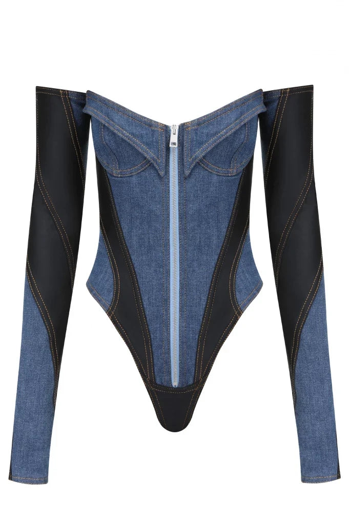 Juniper Off Soulder Patchwork Bodysuit