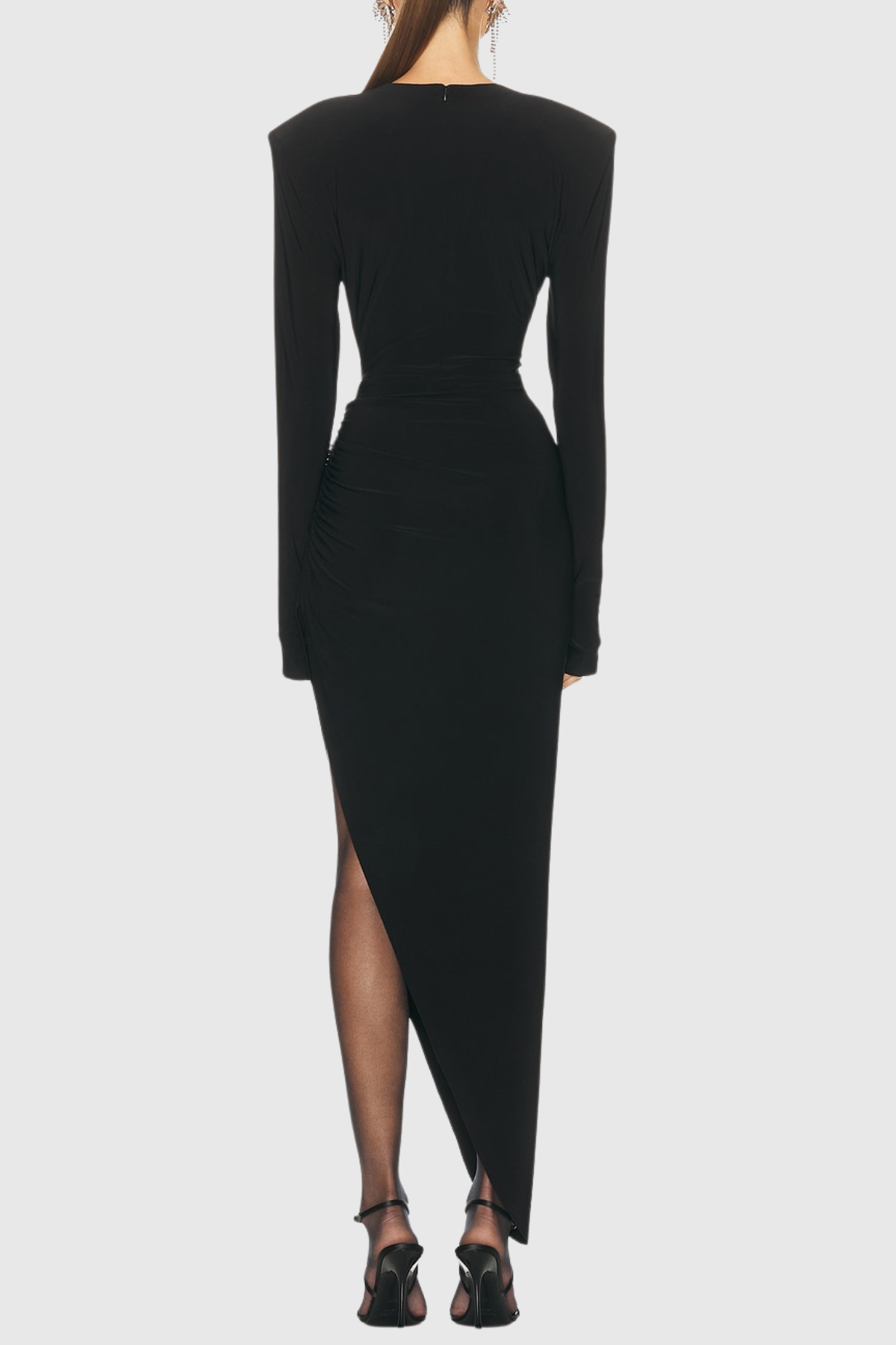 Kaede Asymmetric Pad Shoulder Midi Dress - Black