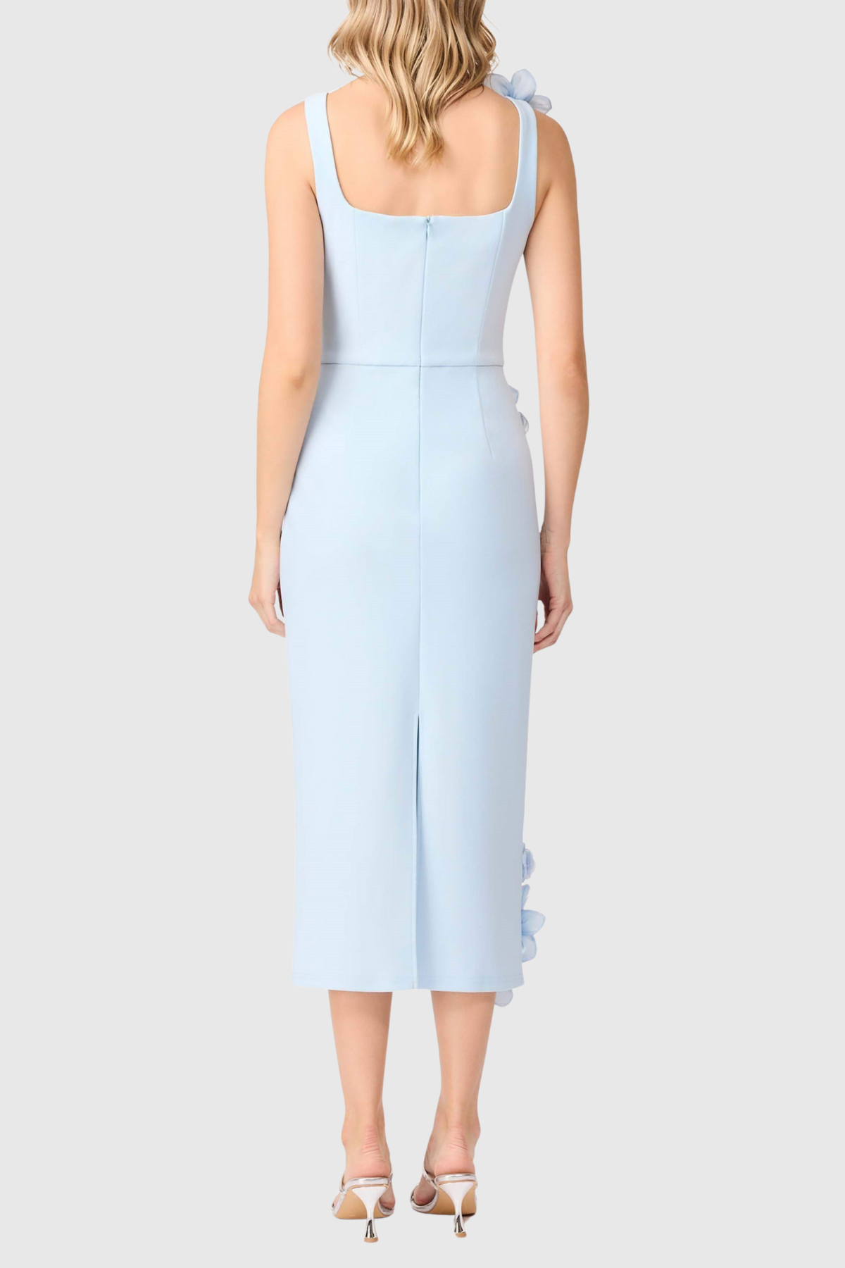 Kaprisha Floral Appliqué Embellished Midi Dress - Blue