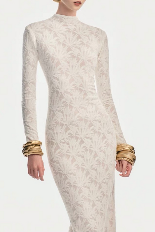 Karta Leaf Jacquard Knit Maxi Dress