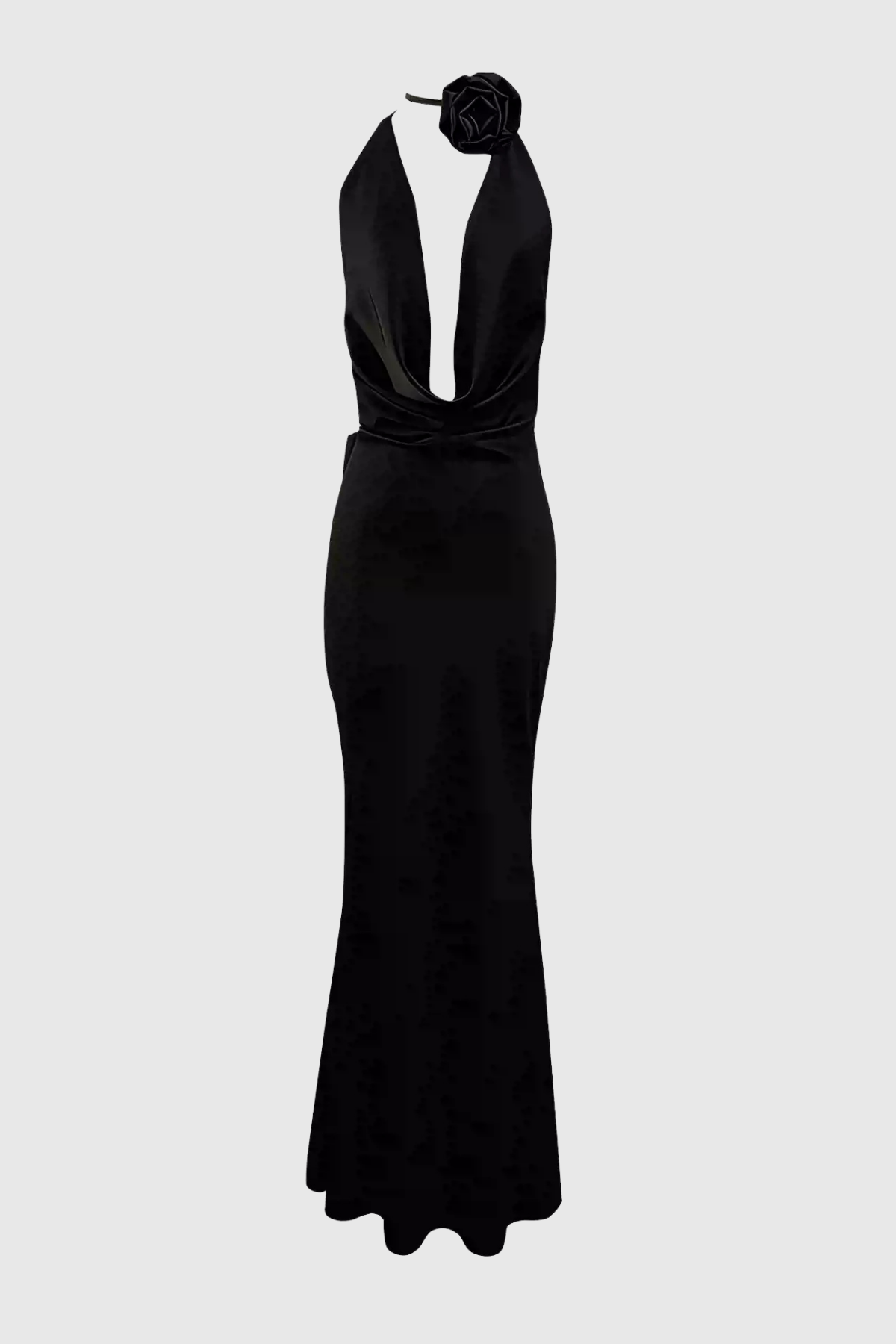Karya Floral Plunge Satin Maxi Dress - Black