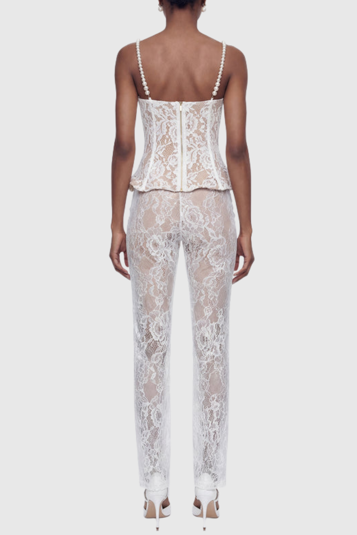 Katia Lace Corset Pearl Pants Set - White