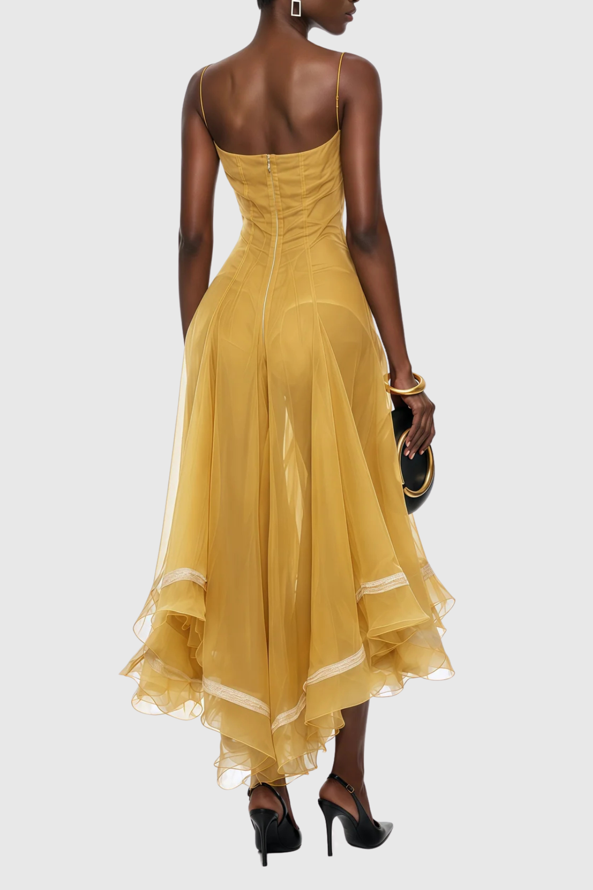Keoni Embroidered Flared Midi Dress - Yellow