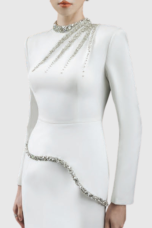 Kodiz Asymmetric Crystal Embellished Maxi Dress