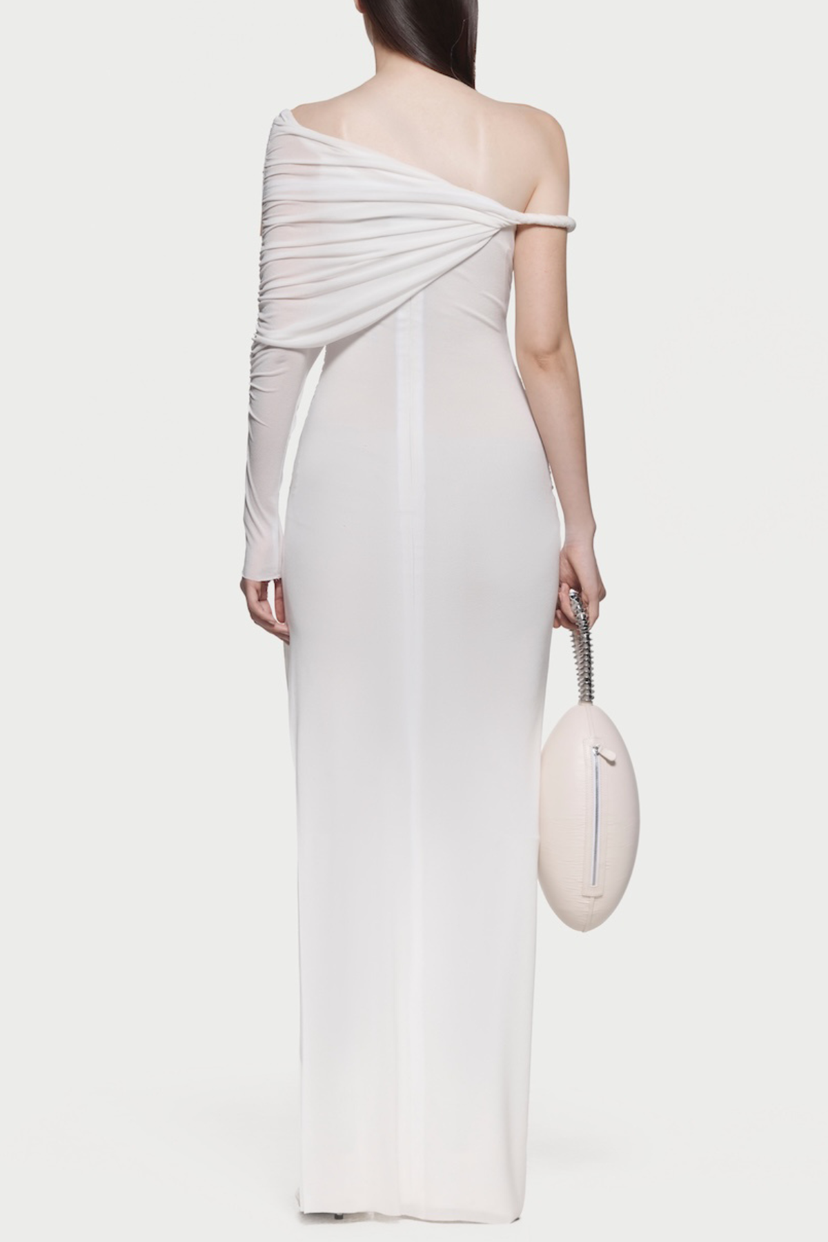 Koreia Asymmetric Ruched Maxi Dress - White