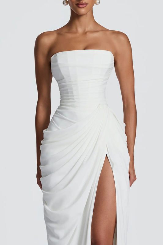 Korinna Strapless Corset Draped Maxi Dress - White