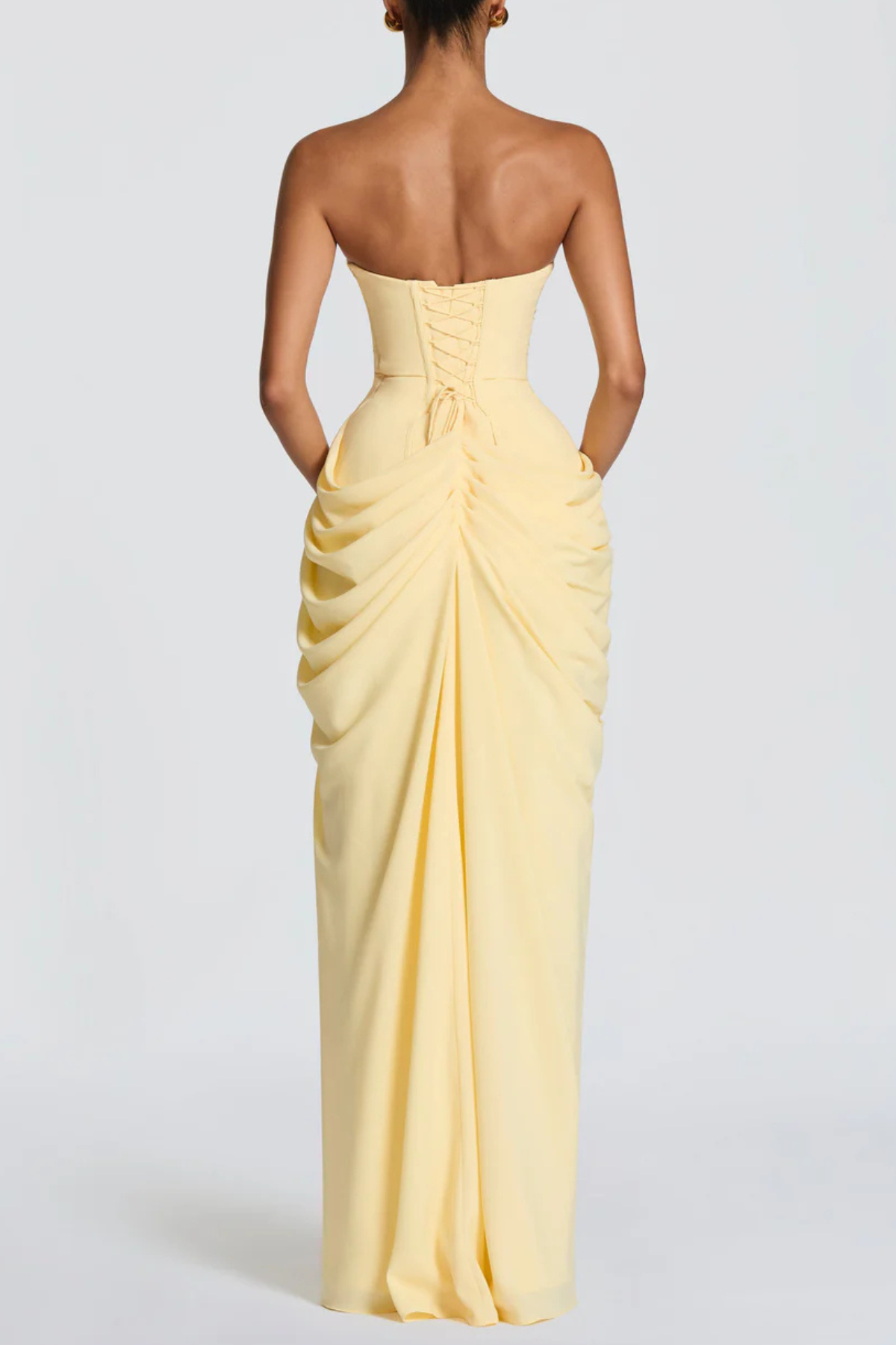 Korinna Strapless Corset Draped Maxi Dress - Yellow