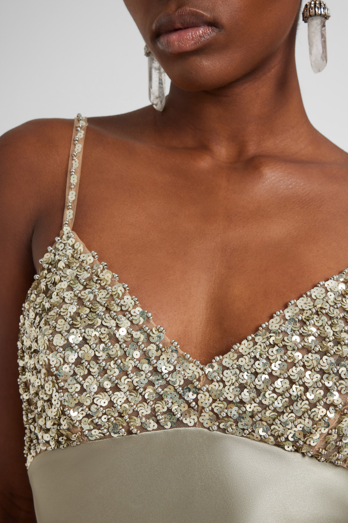 Kross Sequin Embellished Silk Maxi Dress - Champagne