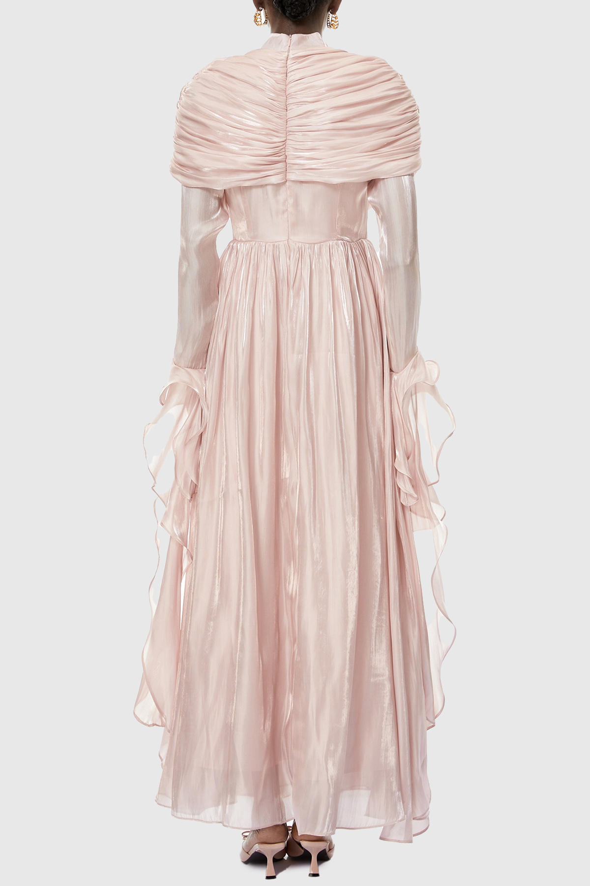 Kruzo Ruched Cape Ruffle Maxi Dress - Pink