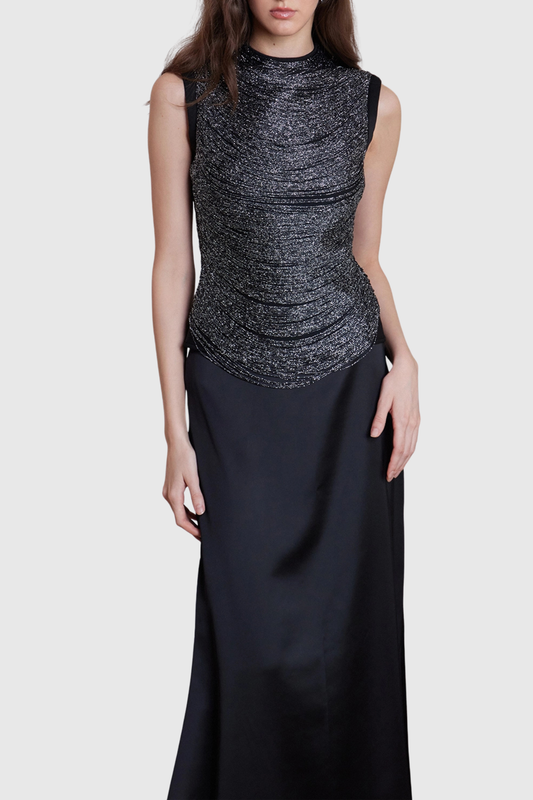 Laikla Fringe Sleeveless Top & Satin Skirt Set - Black