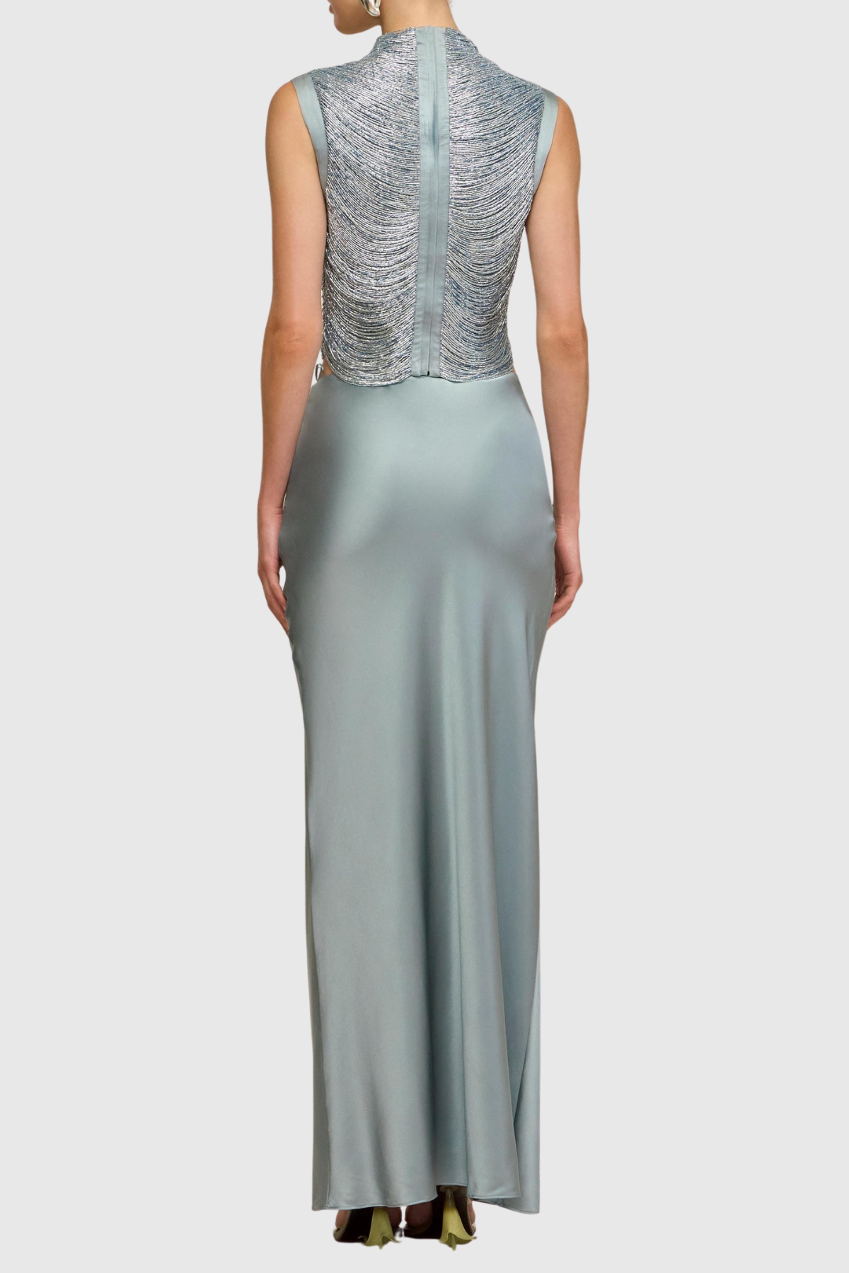 Laikla Fringe Sleeveless Top & Satin Skirt Set - Blue