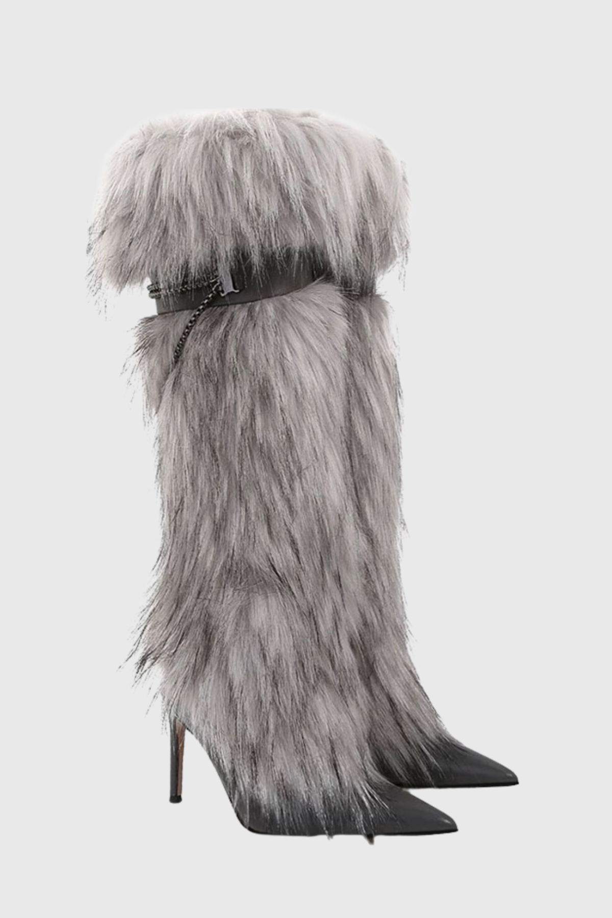 Lamia Faux Fur Knee High Boots - Grey