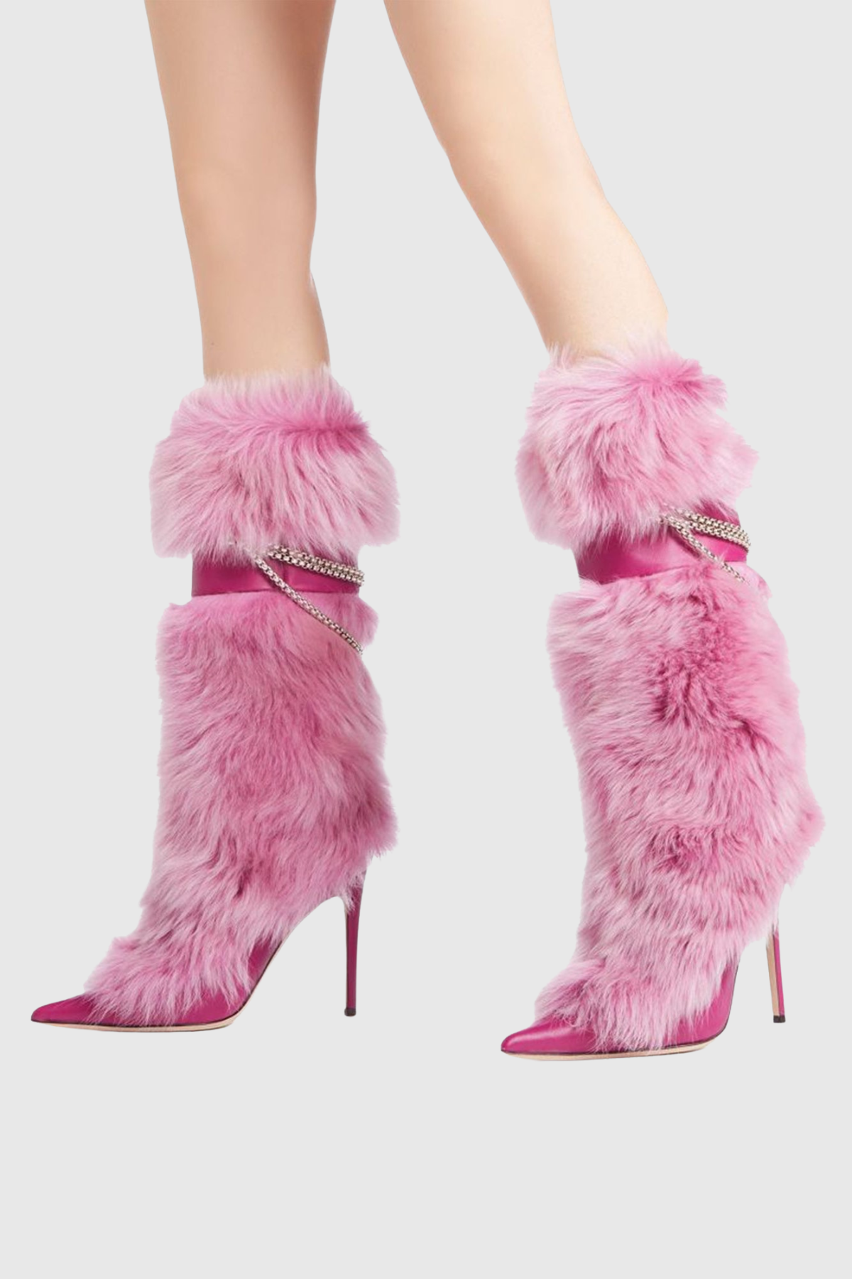 Lamia Faux Fur Knee High Boots - Pink