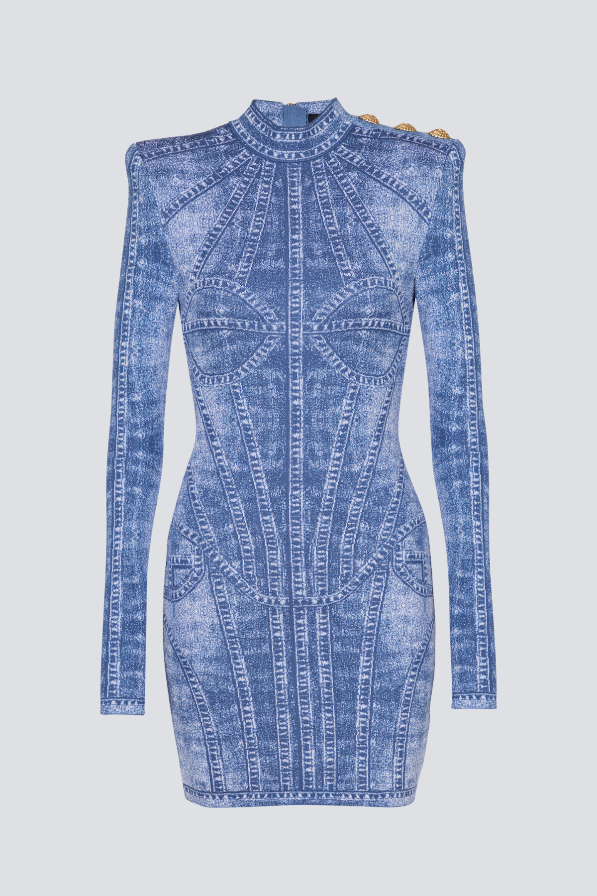 Lanen Jacquard Denim-Effect Mini Dress