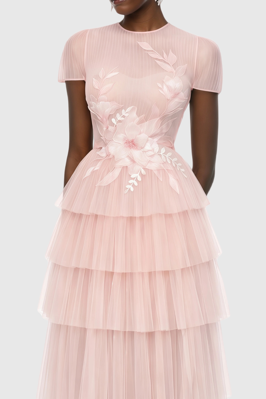 Laney Floral Appliqué Tiered Maxi Dress