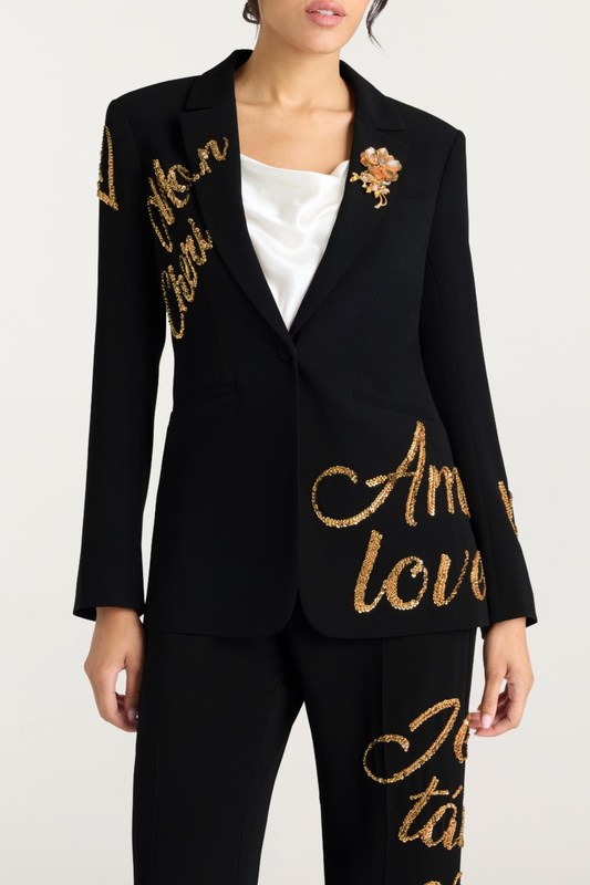 Laramie Loveletter Sequin Blazer & Pants Set - Black