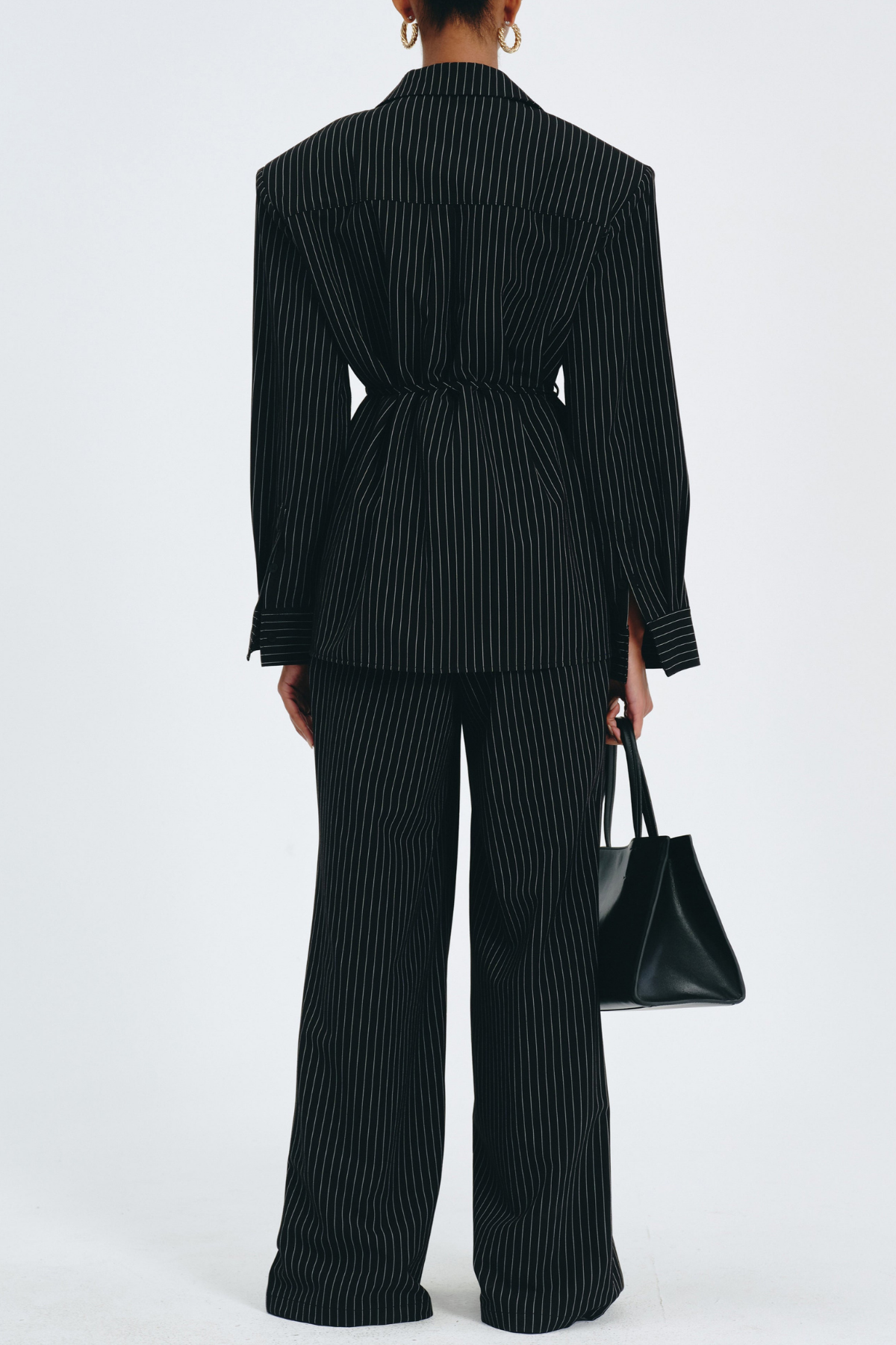 Latifa Stripe Belted Blazer - Black