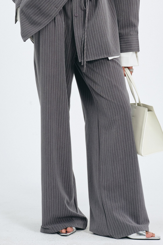 Latifa Stripe Belted Blazer - Grey