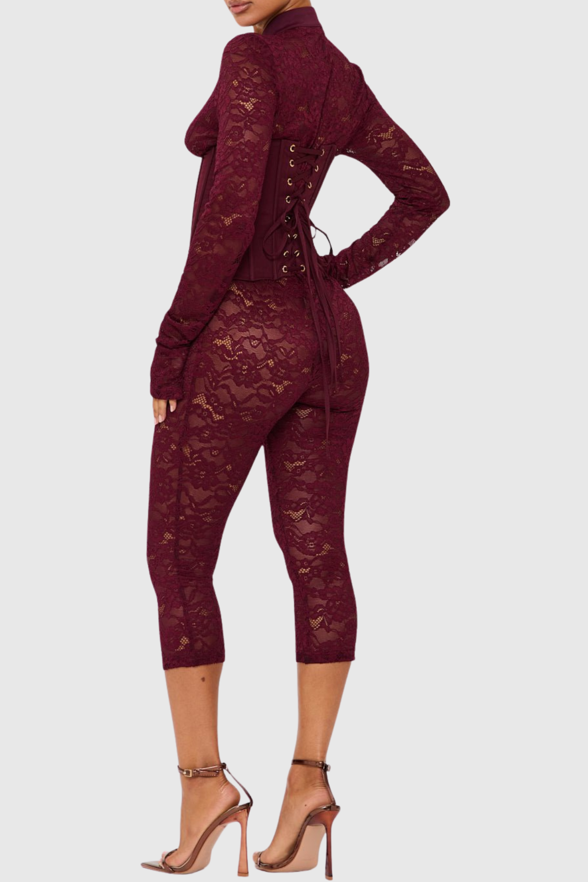 Leade Lace Corset Jumpsuit - Wine