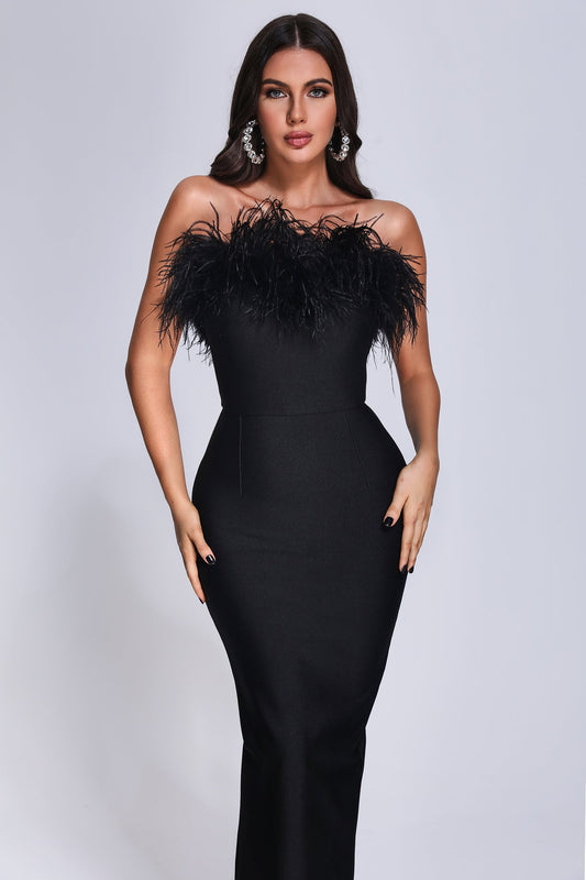 Leah Feather Maxi Bandage Dress