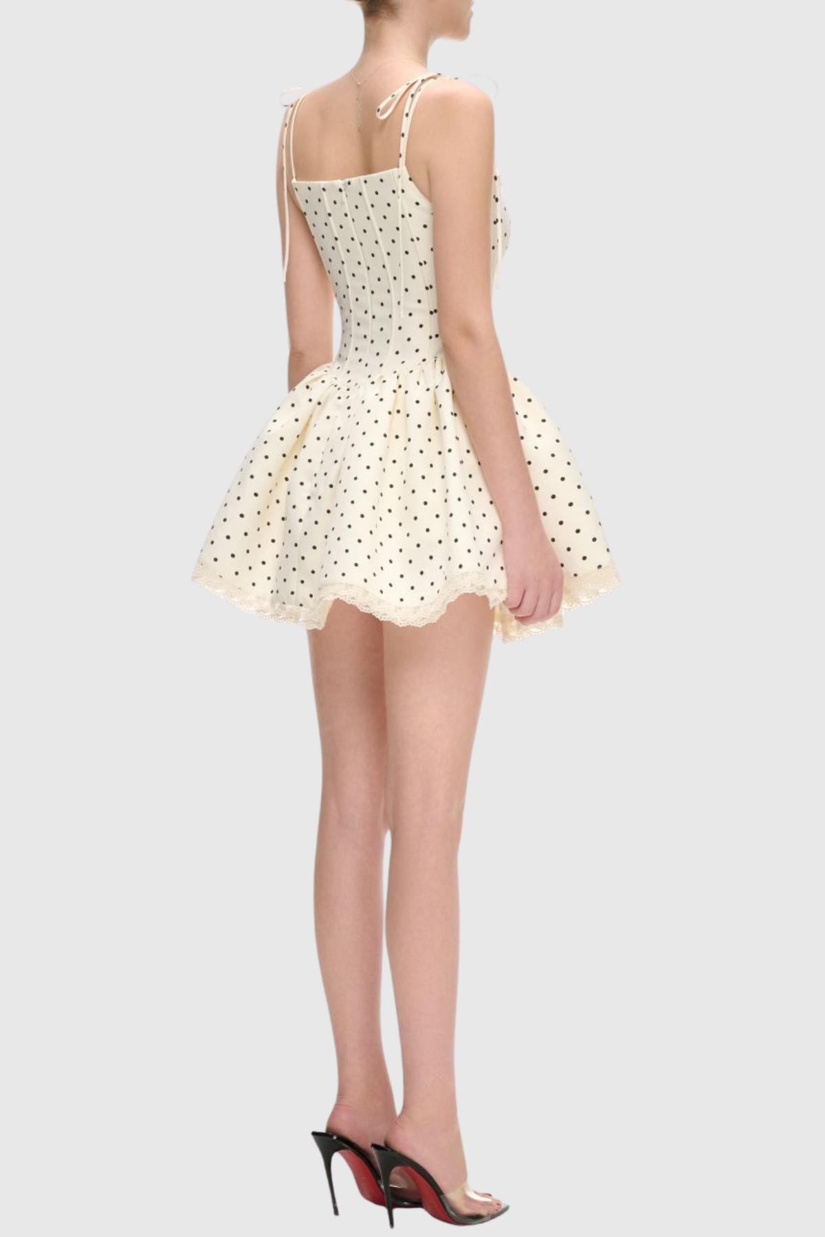 Leatria Bow Polka Dot Mini Dress - White