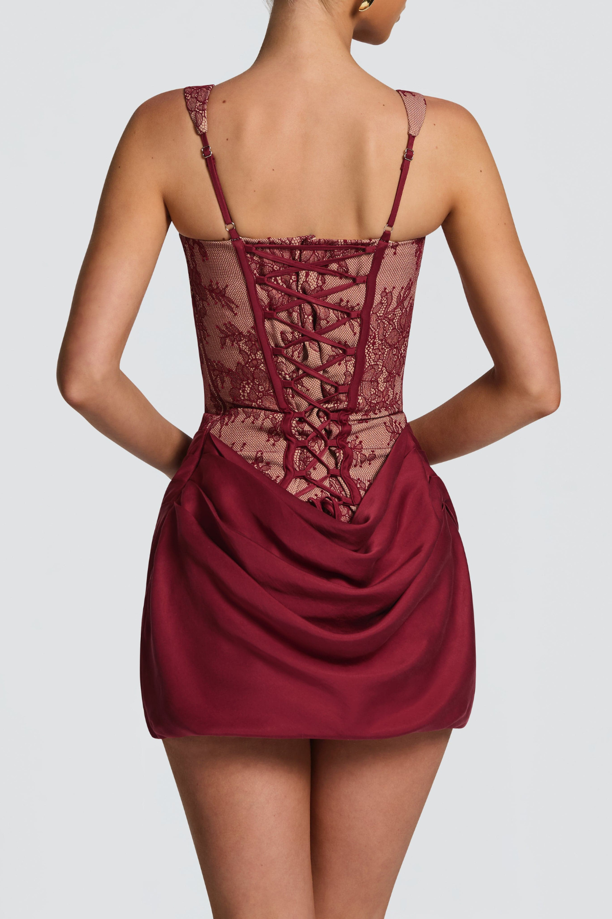 Leobal Lace Corset Ruched Mini Dress - Red